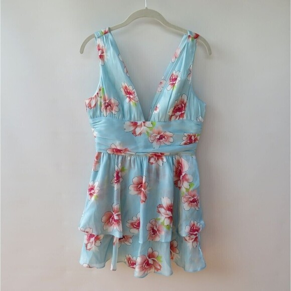 Majorelle Dress Womens Small Dora Blue Floral Surplice Neckline Lightweight - Picture 11 of 13